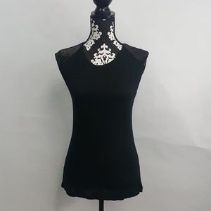 Lauren by Ralph Lauren Black Beaded Shoulder Top